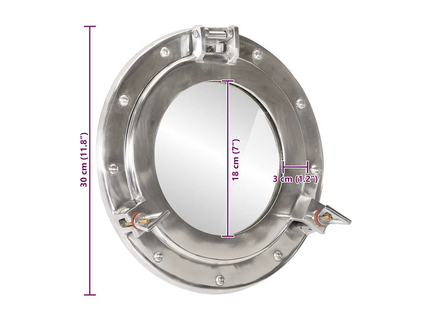 Miroir en forme de hublot mural Ø30 cm aluminium et verre