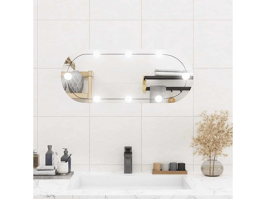 Specchio da parete con luci LED 30x70 cm vetro ovale