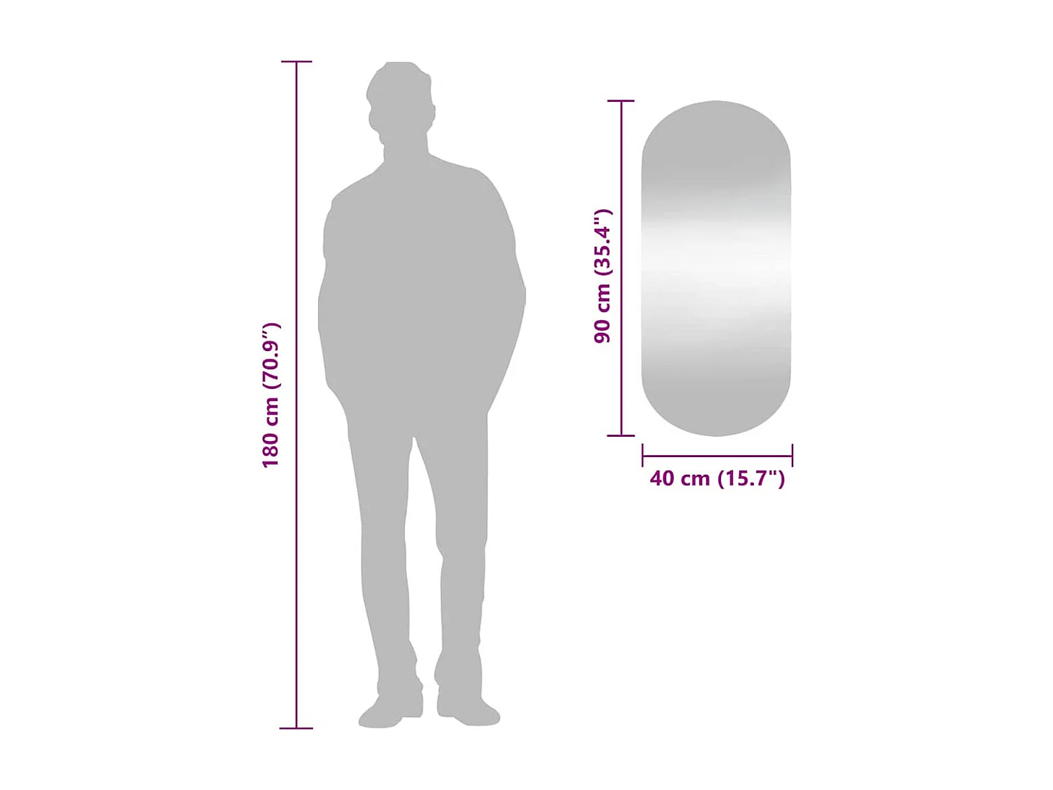 Specchio da parete 40x90 cm Vetro ovale