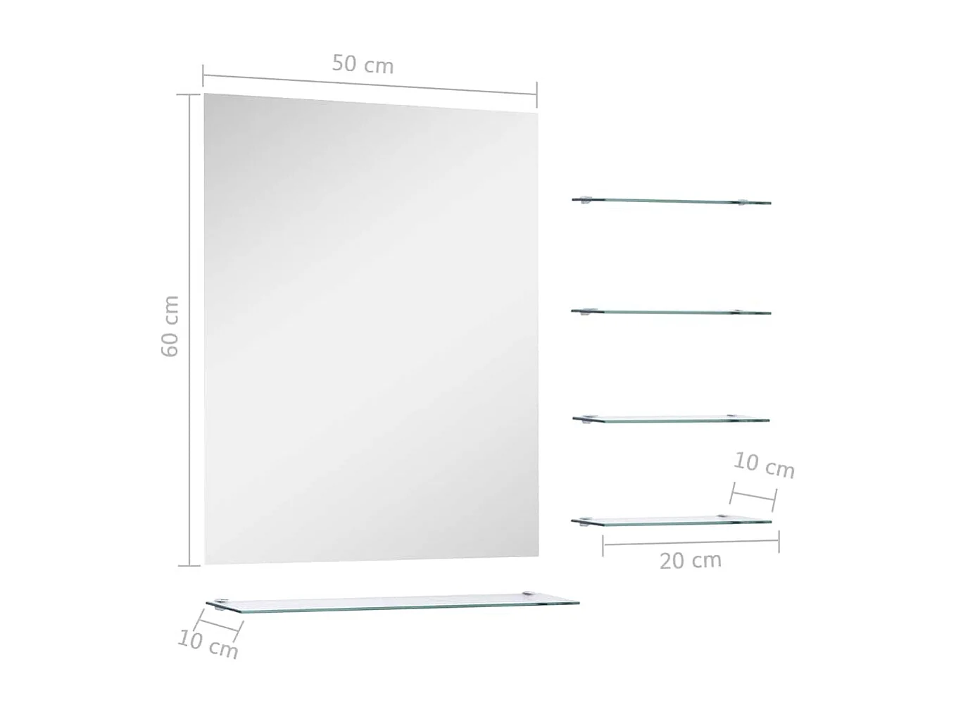 Specchio da parete con 5 ripiani Argento 50 x 60 cm