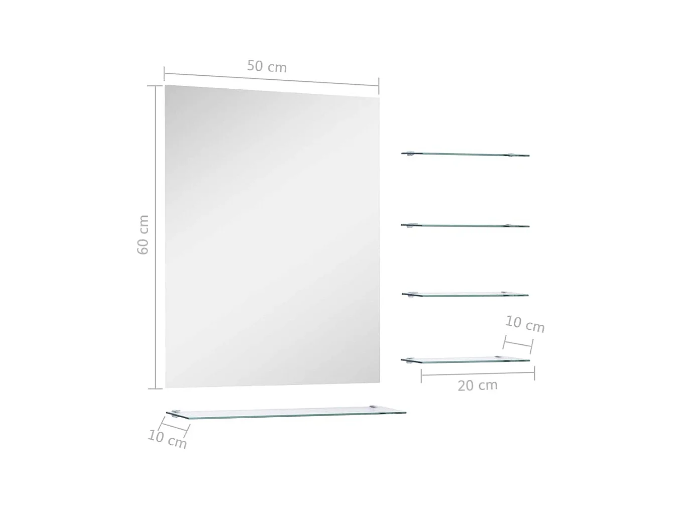 Wandspiegel met 5 planken Zilver 50 x 60 cm