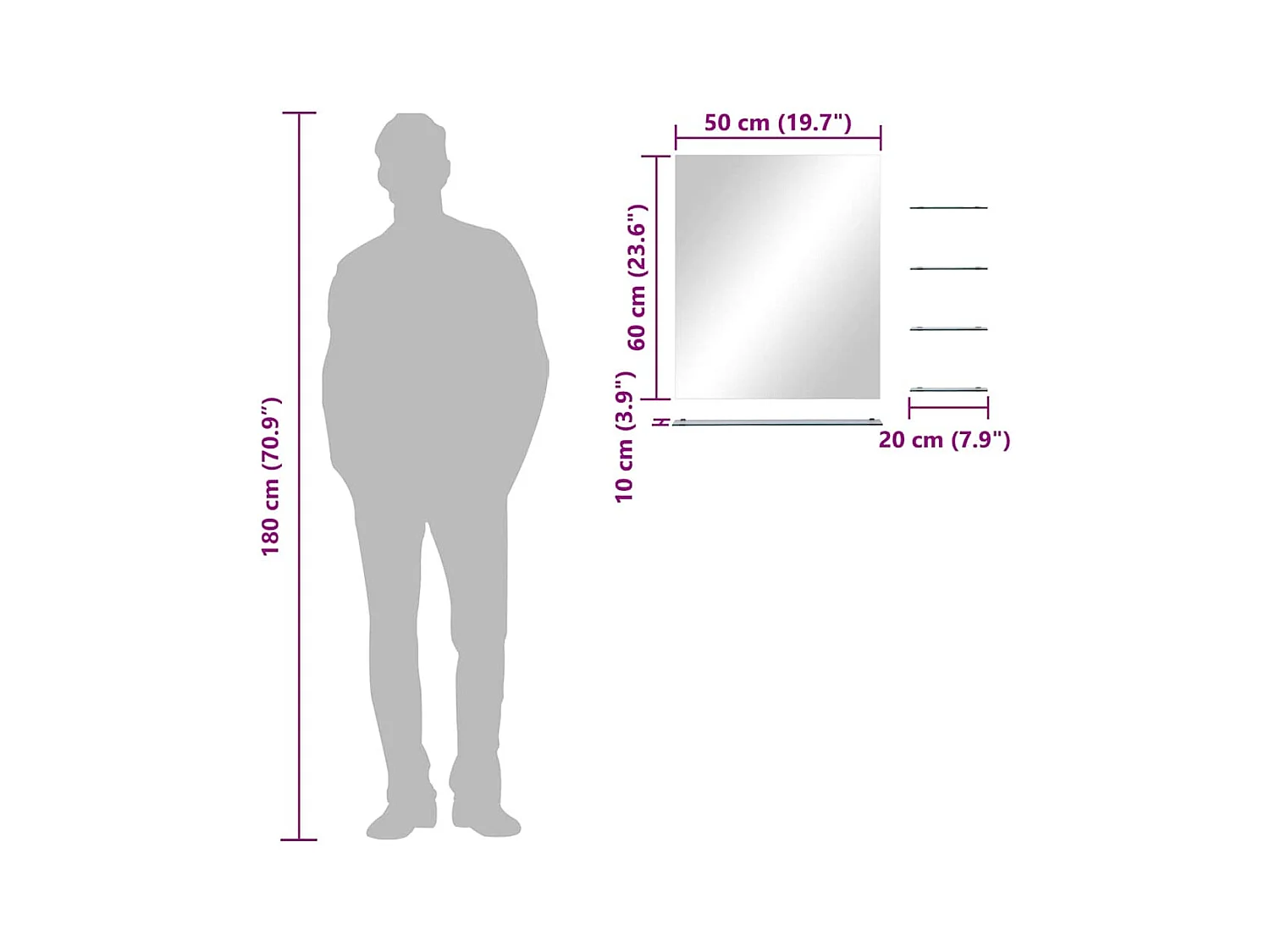 Wandspiegel met 5 planken Zilver 50 x 60 cm