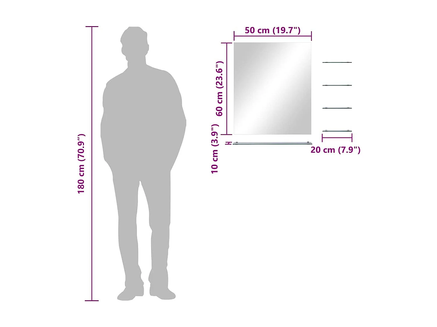 Espejo de pared con 5 estantes Plata 50x60 cm