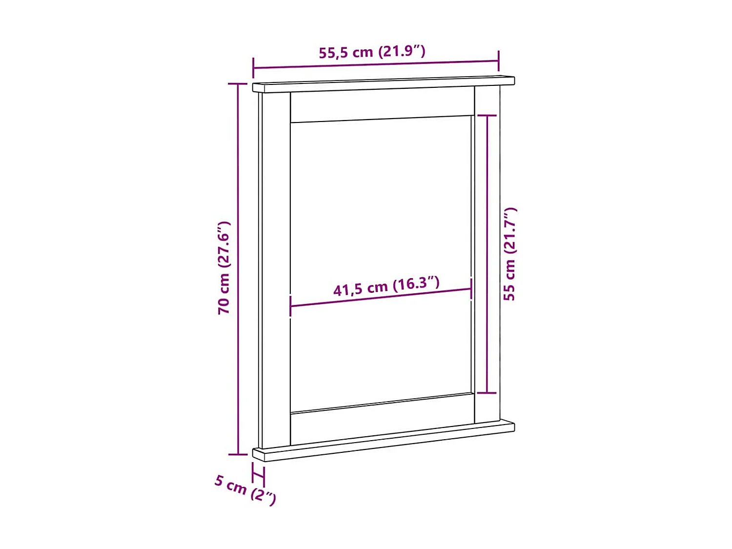 Miroir VIGO Blanc 55,5 x 5 x 70 cm Bois massif en pin