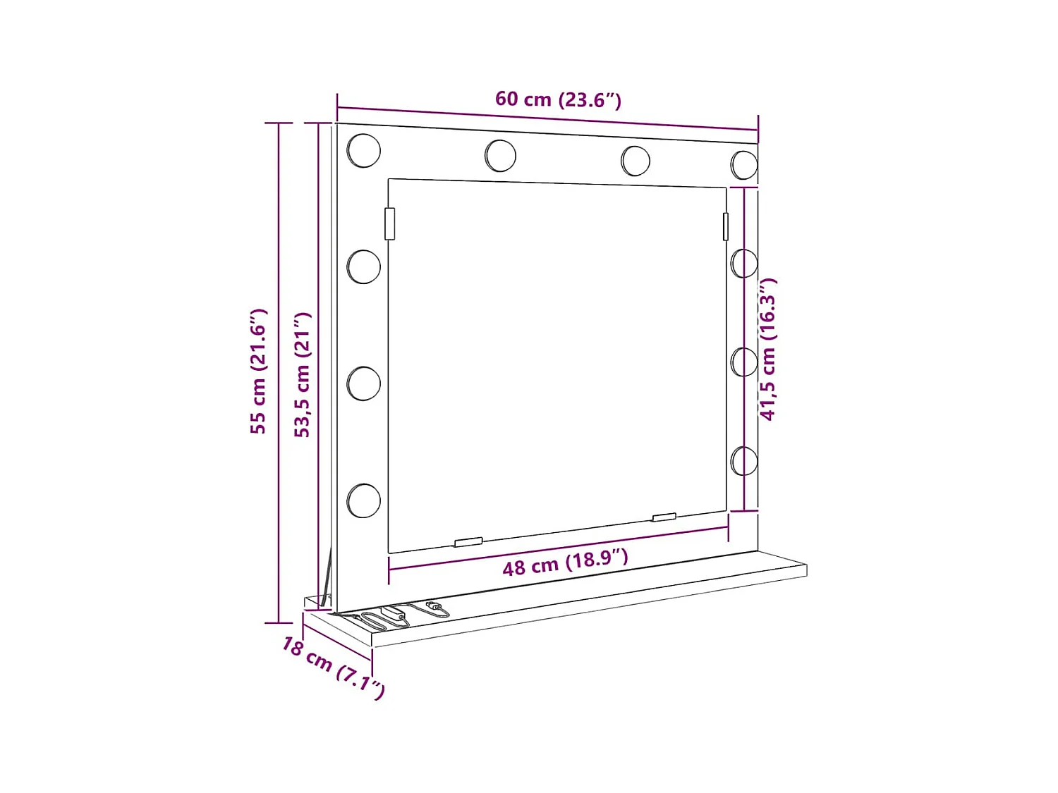 Kaptafelspiegel met spiegel Zwarte eik 60 x 55 x 18 cm