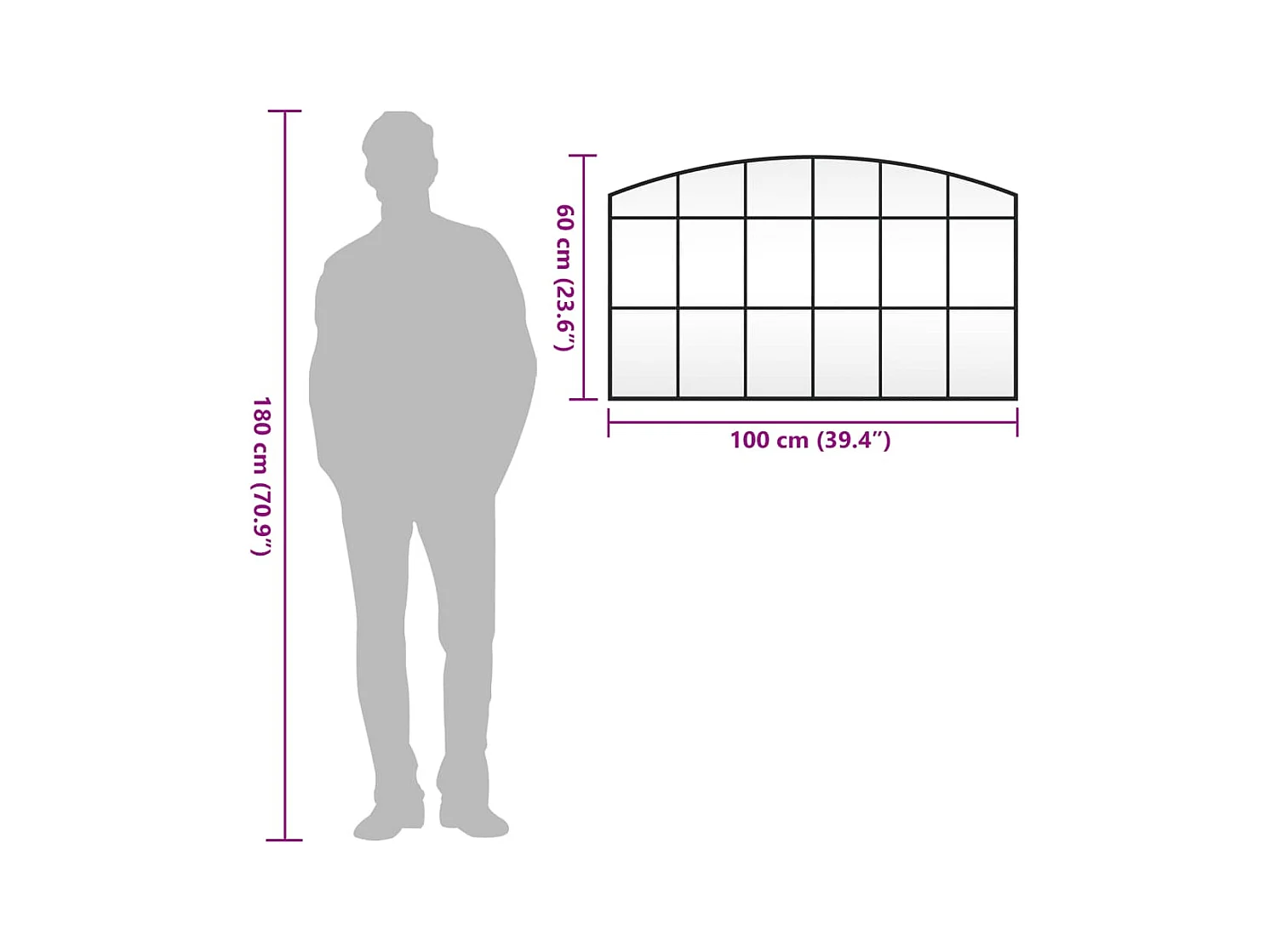 Zwarte wandspiegel 100x60 cm ijzeren boog