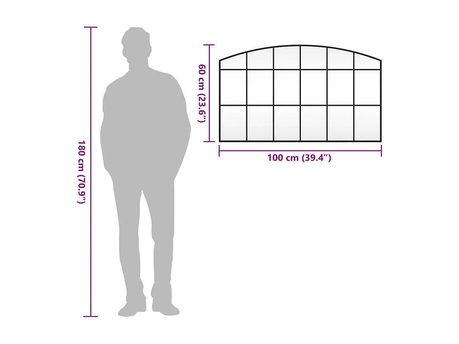 Espejo de pared negro 100x60 cm arco de hierro