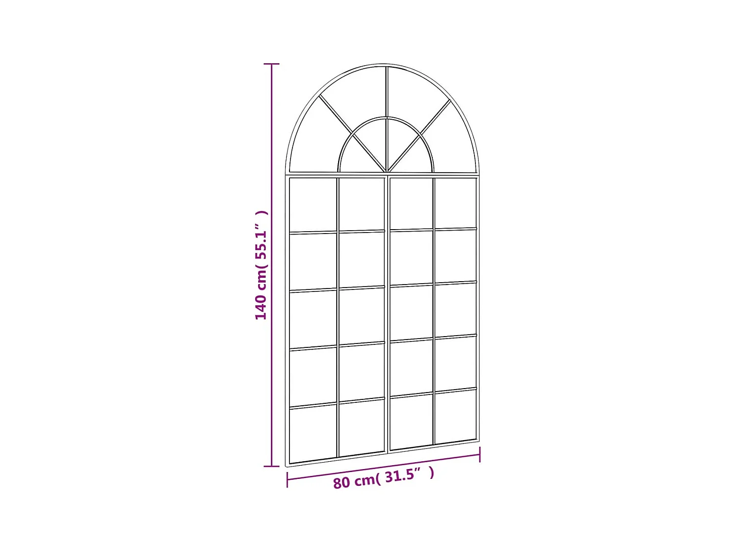 Specchio da parete nero 80x140 cm arco in ferro