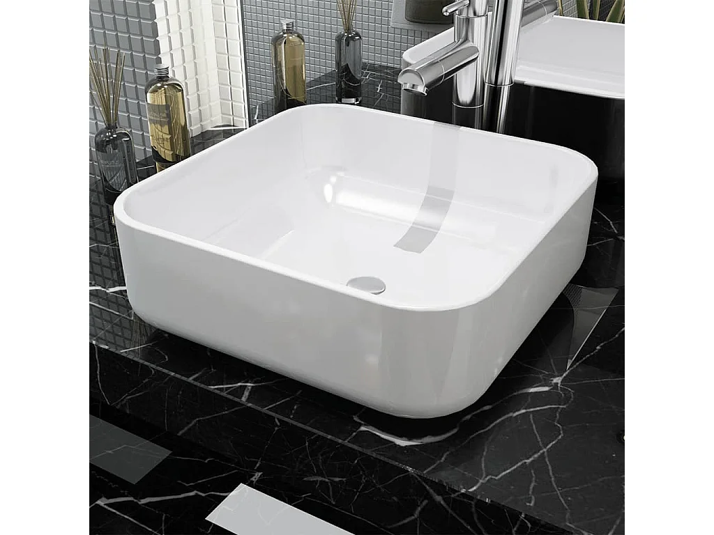 Witte keramische vierkante wastafel 39x39x13,5 cm