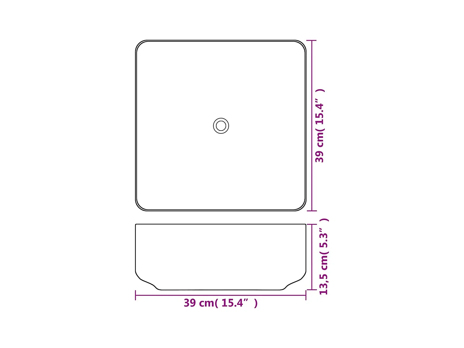 Witte keramische vierkante wastafel 39x39x13,5 cm