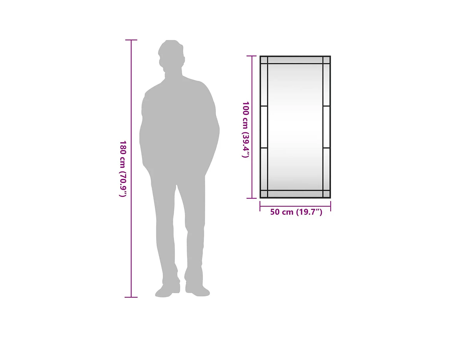 Espejo de pared negro 50x100 cm rectangular hierro