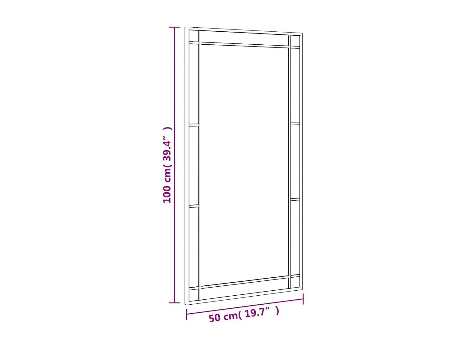 Specchio da parete nero 50x100 cm rettangolare in ferro