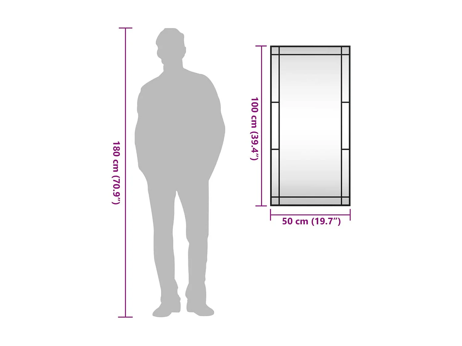 Specchio da parete nero 50x100 cm rettangolare in ferro