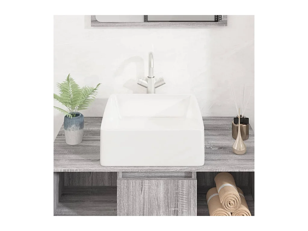 Witte wastafel 37x37x13 cm vierkant keramiek