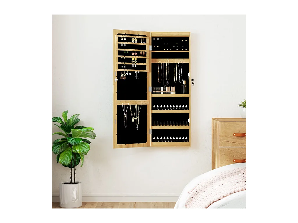 Armoire à bijoux avec miroir et éclairage LED mural