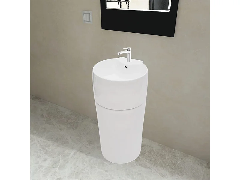 Lavabo de baño de cerámica blanca con orificio para grifo/rebosadero