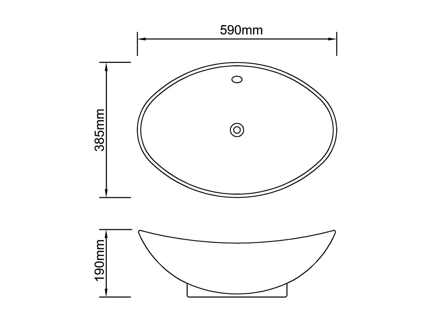 Ovale keramische spoelbak met overloop 59 x 38,5 cm