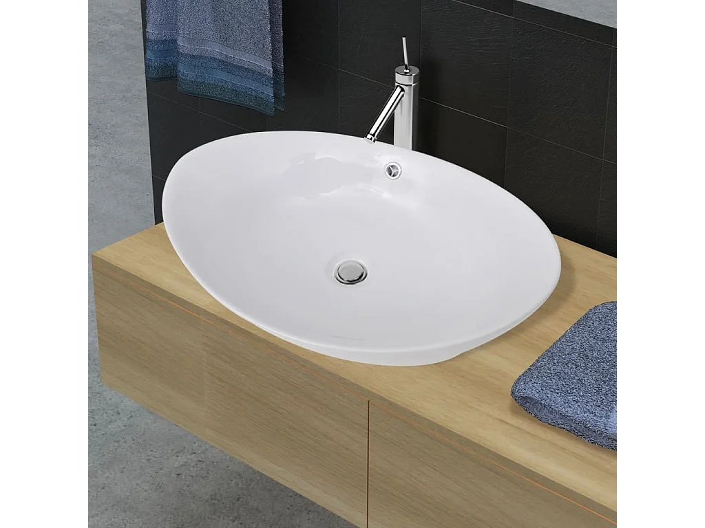 Lavabo ovale in ceramica con troppopieno 59 x 38,5 cm