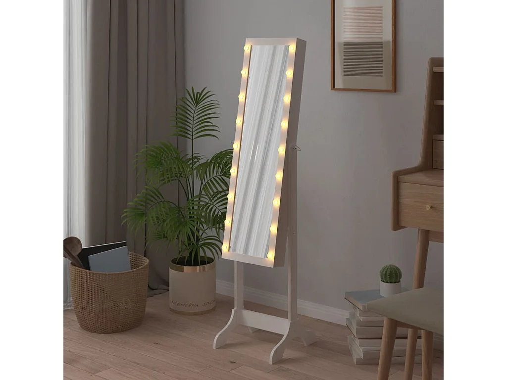 Specchio da terra bianco con LED bianco 34x37x146 cm
