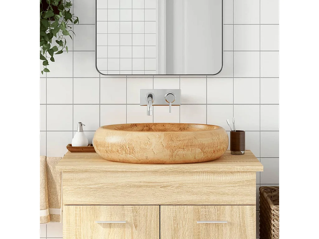 Lavabo sobre encimera ovalado marrón 59x40x15 cm de cerámica