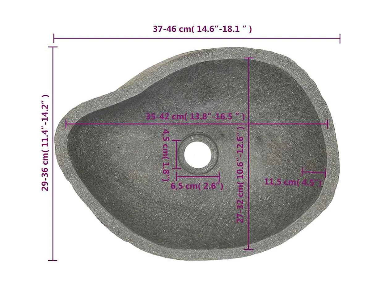 Lavello ovale in pietra di fiume (37-46) x (29-36) cm
