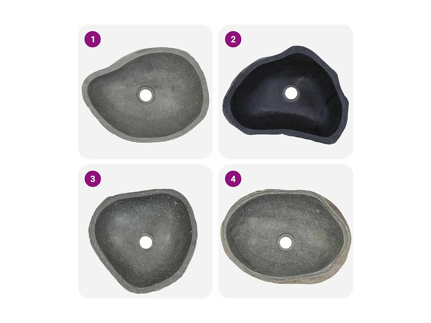 Lavabo en pierre de rivière Ovale (37-46)x(29-36) cm