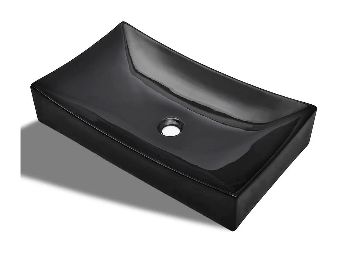 Lavabo rectangular de cerámica negro para baño.