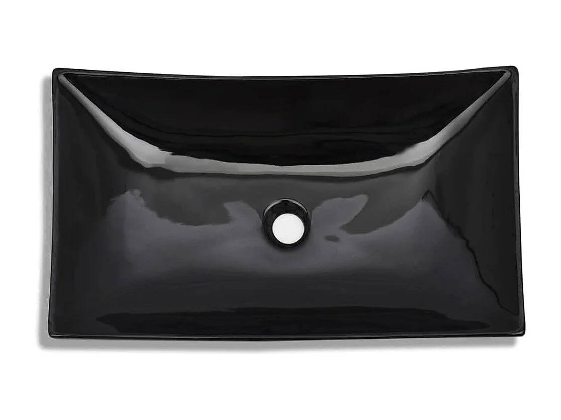 Lavabo rectangular de cerámica negro para baño.