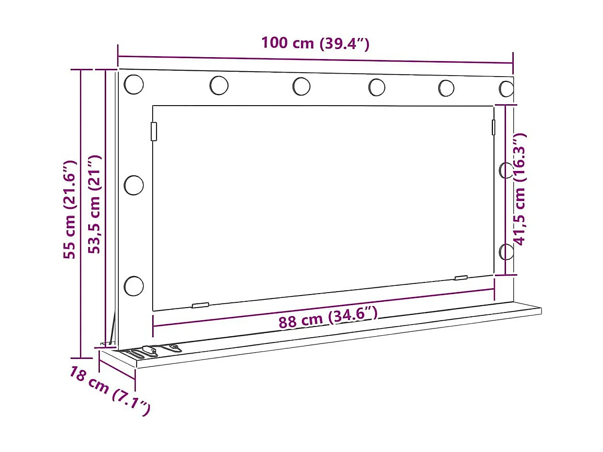 Miroir de vanité avec miroir Chêne artisanal 100 x 55 x 18 cm