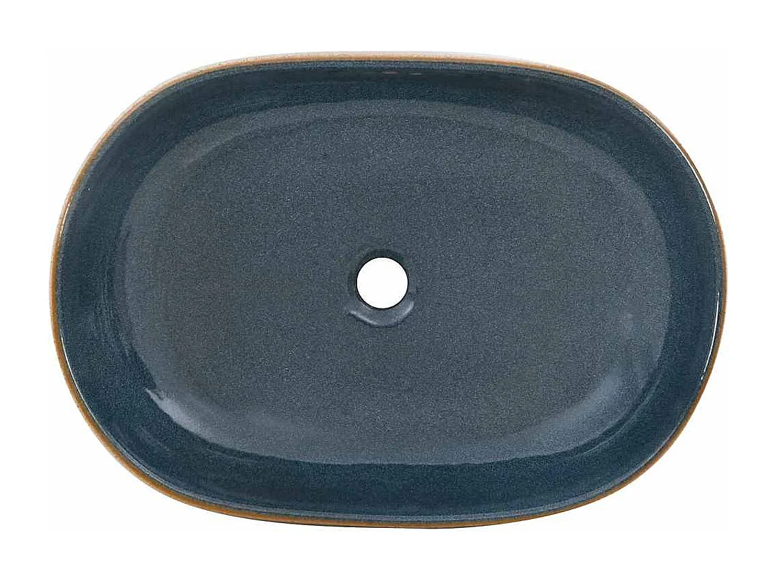 Ovale wastafel in zand- en blauwkleur 59x40x14 cm keramiek