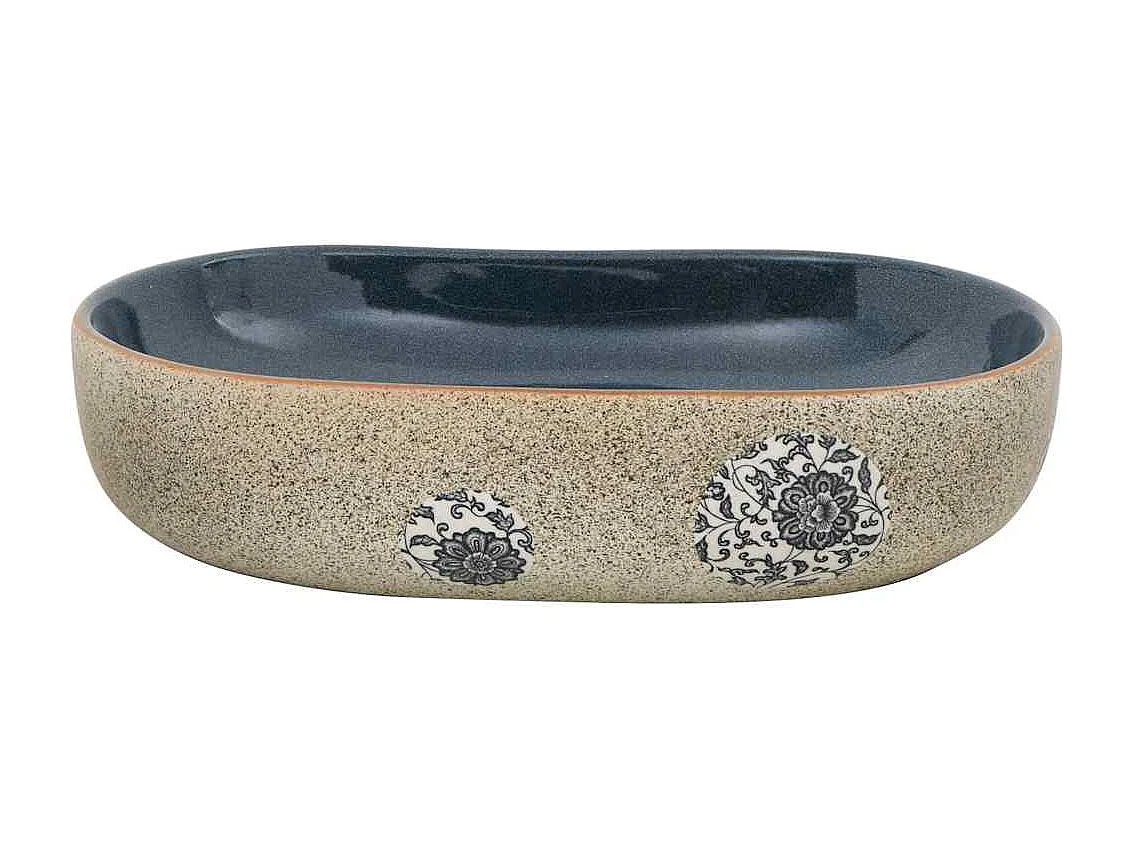 Lavabo sobre encimera ovalado arena y azul 59x40x14 cm cerámica