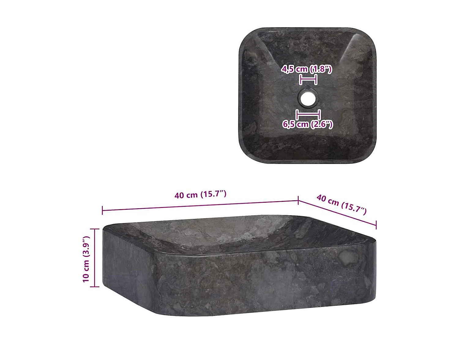 Lavabo Negro 40x40x10 cm Mármol