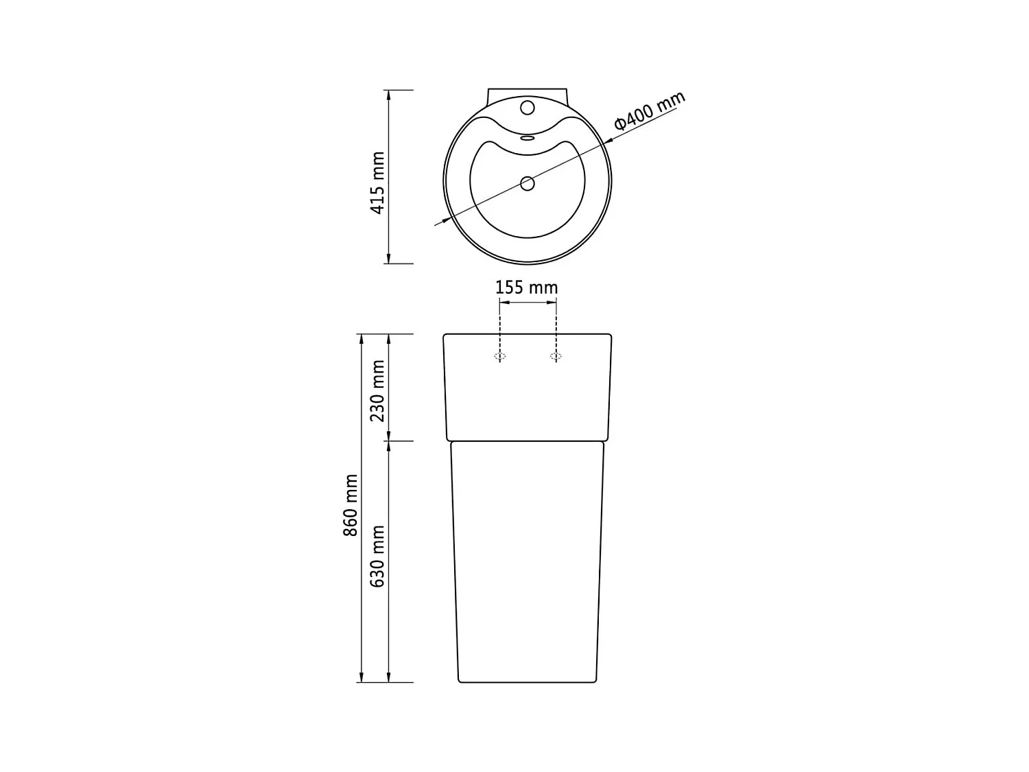 Lavabo de baño de cerámica con orificio/grifo rebosadero