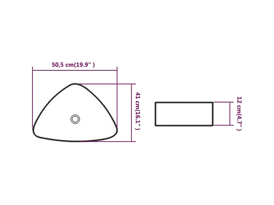 Lavabo triangular de cerámica blanca 50,5 x 41 x 12 cm