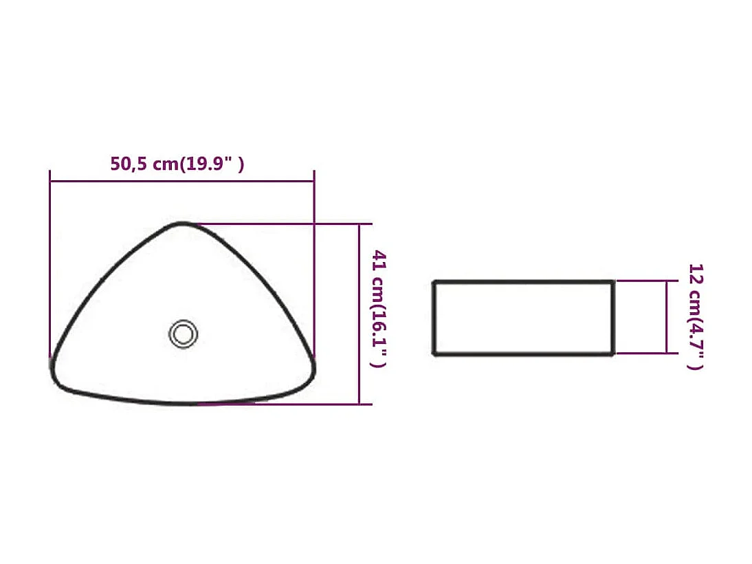 Lavabo triangular de cerámica blanca 50,5 x 41 x 12 cm