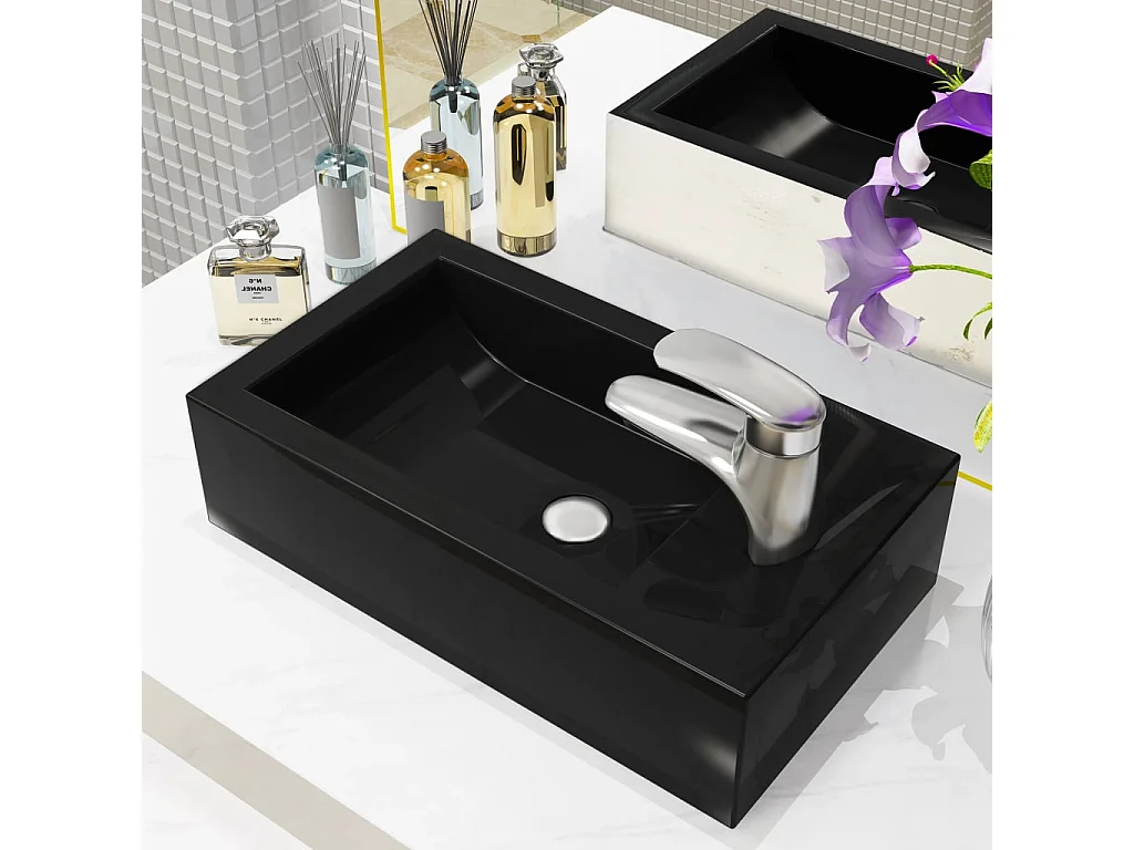 Lavabo con foro rubinetto Ceramica Nero 46 x 25,5 x 12 cm