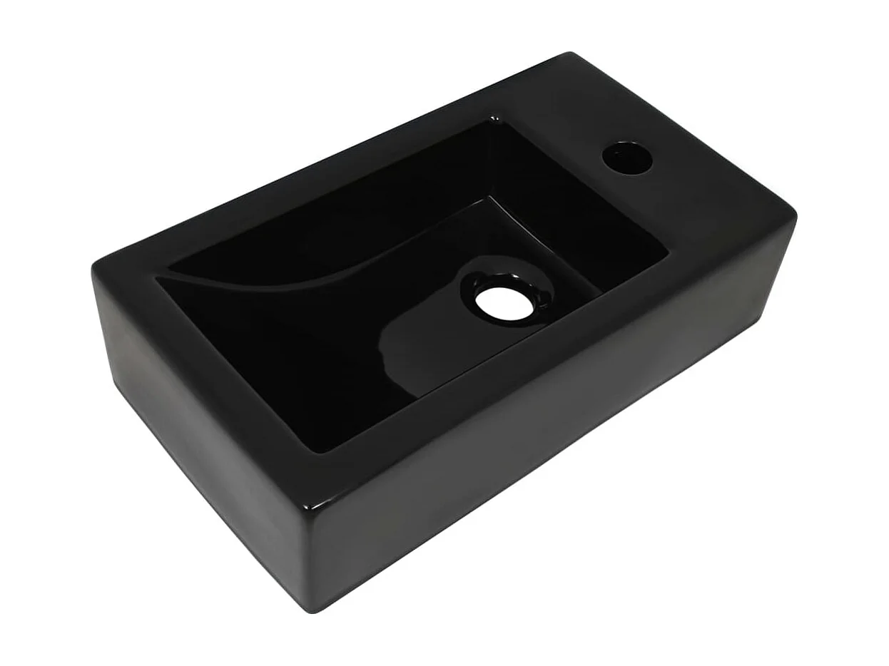 Lavabo con orificio para grifería Cerámica Negro 46 x 25,5 x 12 cm