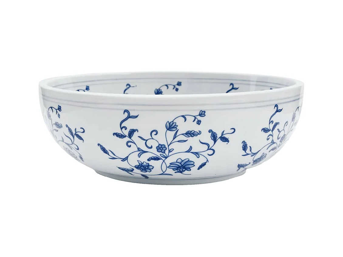 Lavabo sobre encimera redondo blanco y azul Φ41x14 cm de cerámica