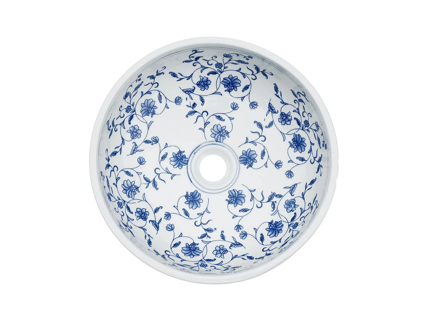 Lavabo sobre encimera redondo blanco y azul Φ41x14 cm de cerámica