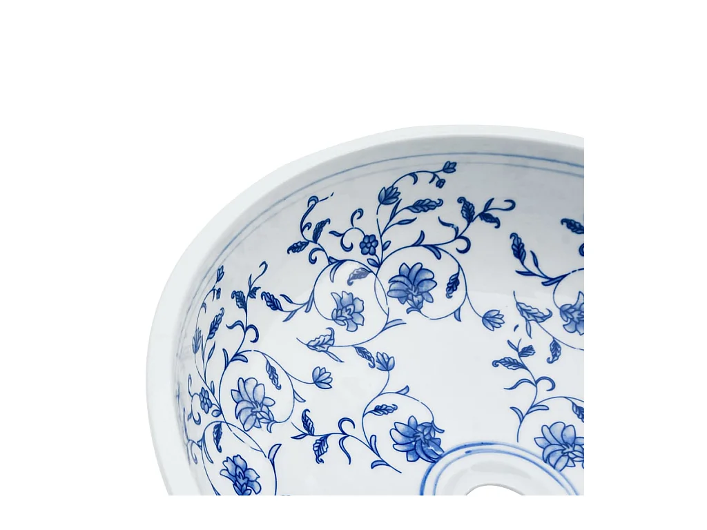 Lavabo sobre encimera redondo blanco y azul Φ41x14 cm de cerámica