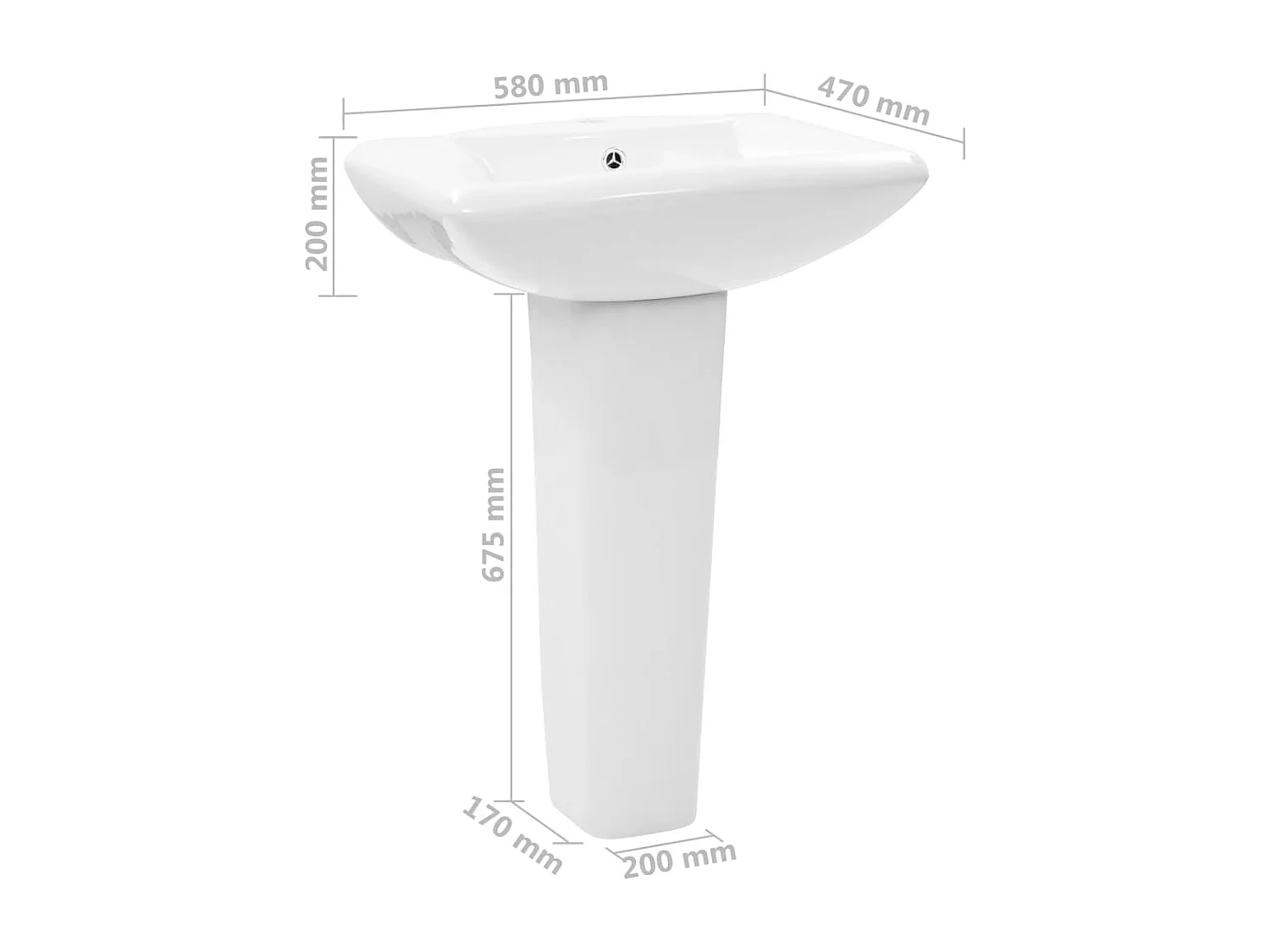 Lavabo de pie con base Cerámica Blanca 580x470x200 mm