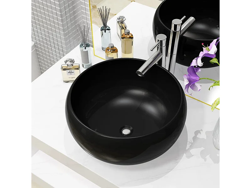 Lavabo redondo de cerámica negra 40 x 15 cm