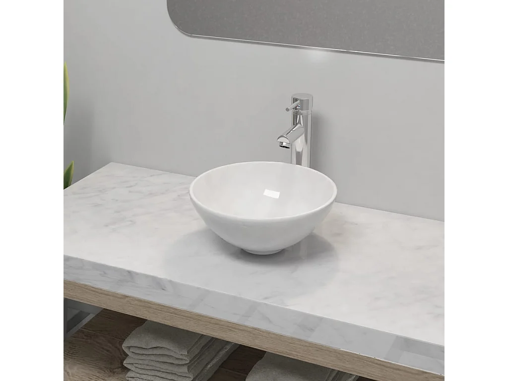 Lavabo de baño con grifo monomando Cerámica Redondo Blanco