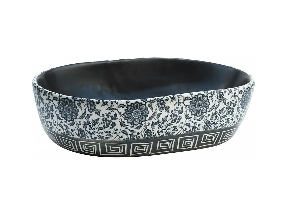 Lavabo sobre encimera ovalado negro y azul 47x33x13 cm de cerámica