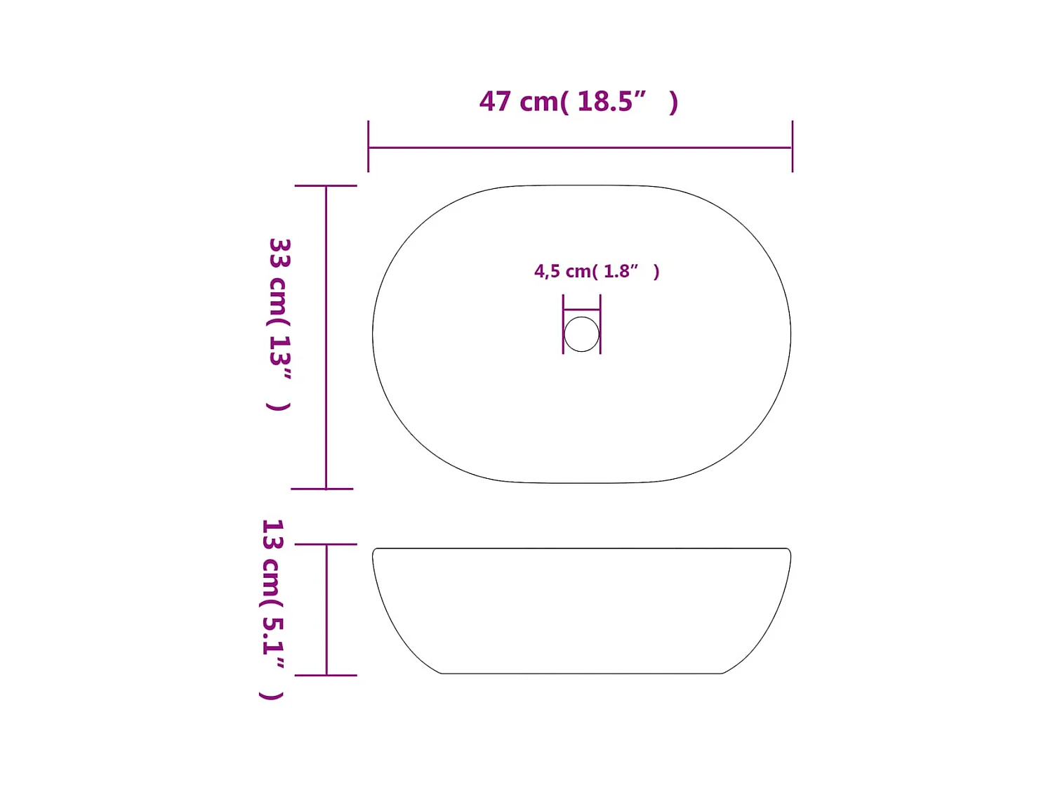 Lavabo sobre encimera ovalado negro y azul 47x33x13 cm de cerámica