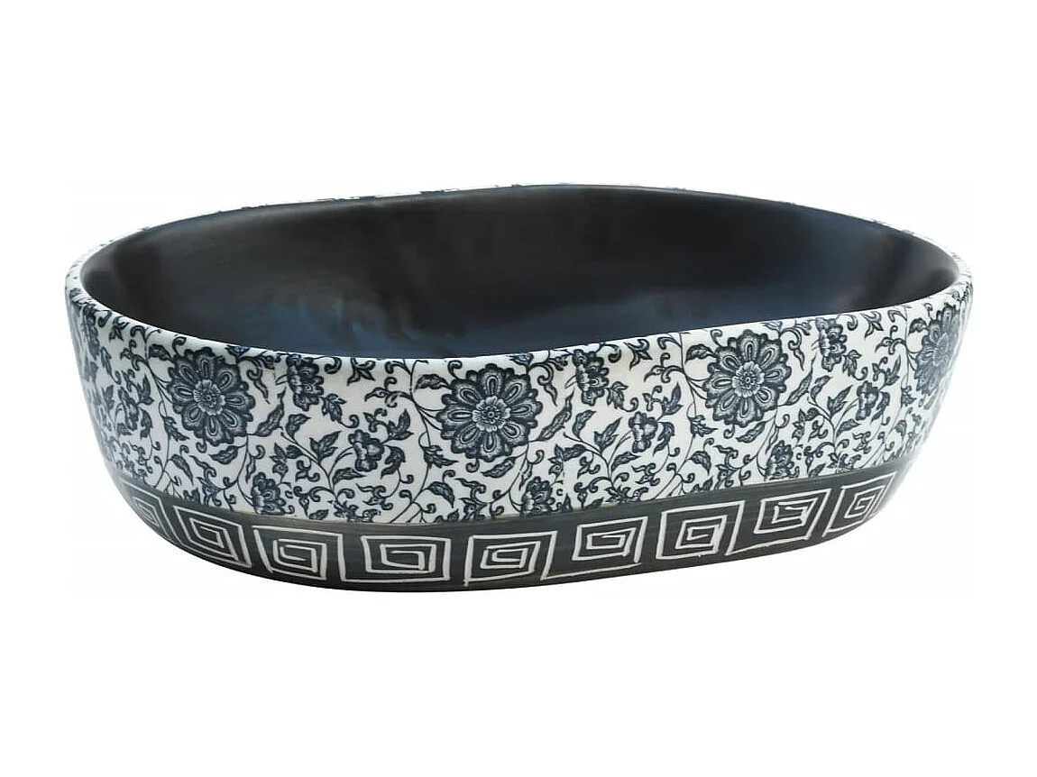 Lavabo sobre encimera ovalado negro y azul 47x33x13 cm de cerámica
