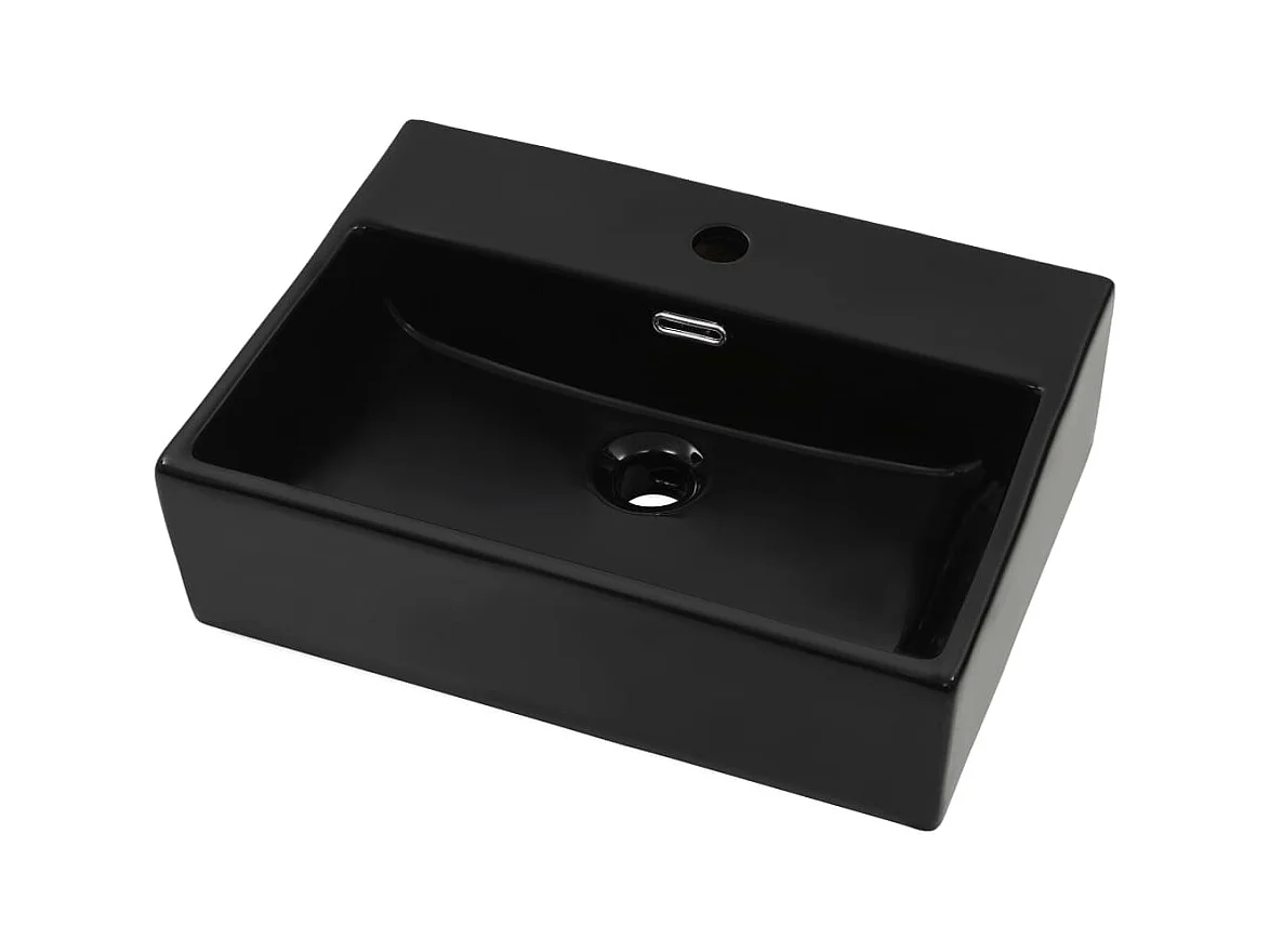 Lavabo de cerámica negra con orificio para grifería 51,5x38,5x15 cm