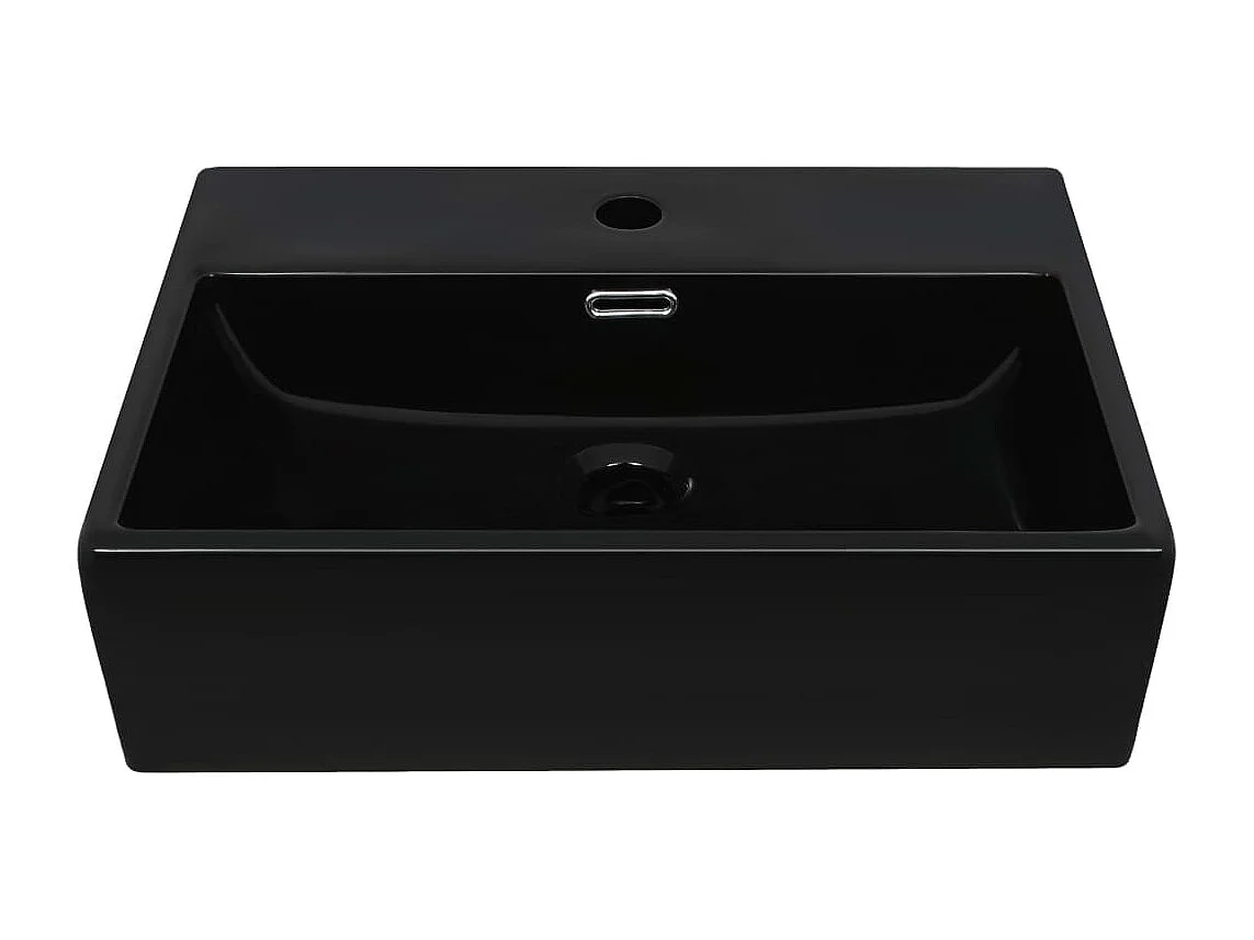 Lavabo de cerámica negra con orificio para grifería 51,5x38,5x15 cm