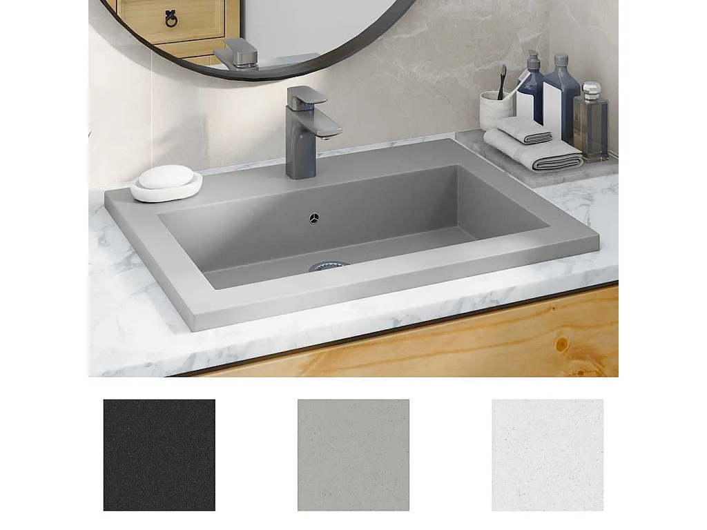 Lavabo de granito 600 x 450 x 120 mm Gris