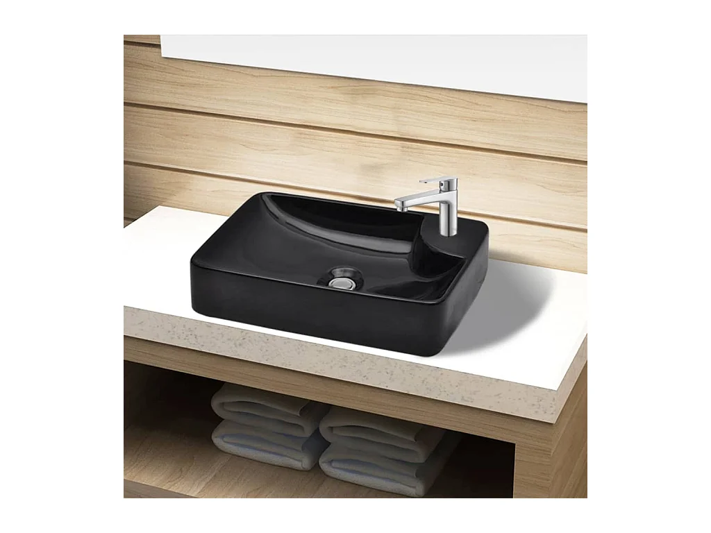 Schwarzes Keramik-Waschbecken mit Wasserhahnloch für Badezimmer